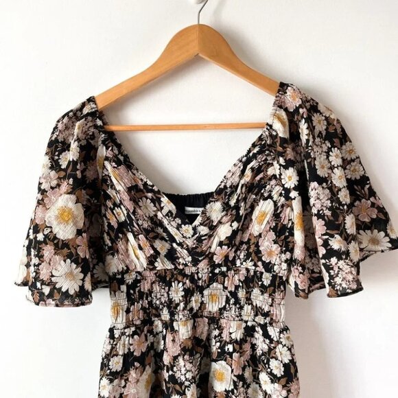 Abercrombie & Fitch Angel  Sleeve Smocked Waist Mini Dress Brown Floral Sz Small - Picture 6 of 10